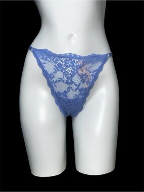 Victoria's Secret Periwinkle blue Floral Lace Thong size XL